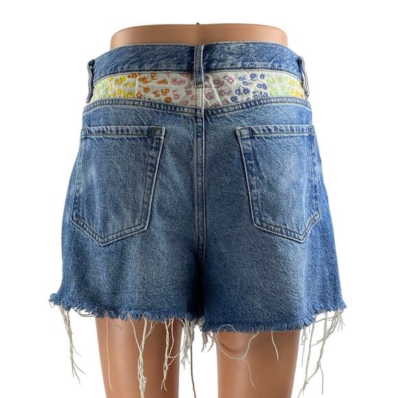 Pacsun Blue Ultra High Rise Frayed Hem Wide Leg Vintage Denim Jeans Shorts Sz 28 - Picture 4 of 7